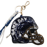 PENN STATE GAME DAY Football Helmet Sequin Seed Beaded Knot Keychain Mini Pouch Bag
