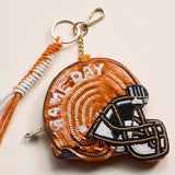 TEXANS GAME DAY Football Helmet Sequin Seed Beaded Knot Keychain Mini Pouch Bag