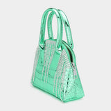 Rhinestone Embellished Metallic Tote / Crossbody Bag