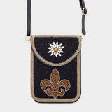 Multi Beaded Fleur de Lis Flower Crossbody Bag