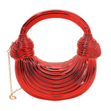 Hard Shell Metallic Sculpted Loop Top Handle Handbag