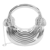 Hard Shell Metallic Sculpted Loop Top Handle Handbag