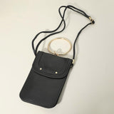Metal Ring Handle Faux Leather Mini Phone Pouch Clutch Bag / Crossbody Bag