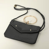 Metal Ring Handle Faux Leather Mini Envelope Clutch Bag / Crossbody Bag
