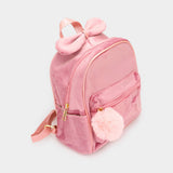 Bow Pointed Solid Faux Fur Pom Pom Backpack Bag