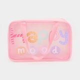 HAPPY MOOD Message Printed Translucent Mesh Divided Shoulder Bag / Tote Bag