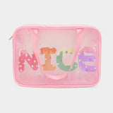 NICE Message Printed Translucent Mesh Divided Shoulder Bag / Tote Bag