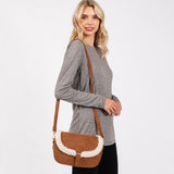 Fleece Trimmed Solid Crossbody Bag