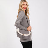 Fleece Trimmed Solid Crossbody Bag