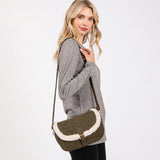 Fleece Trimmed Solid Crossbody Bag