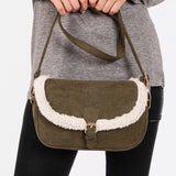 Fleece Trimmed Solid Crossbody Bag