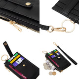 Faux Leather Basket Weave Flat Card Holder Wallet with Wristlet
