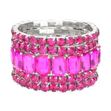 Women's 5Pcs Rectangle Round Stone Stretch Multi Layered Bracelets