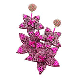 Beaded Double Flower Link Dangle Earrings