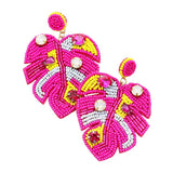 Felt Back Stone Embellished Seed Beaded Leaf Dangle Earring
