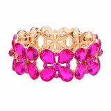 Floral Teardrop Glass Crystal Stretch Evening Bracelet