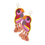 Multi Bead Sequin Parrot Tassel Earrings