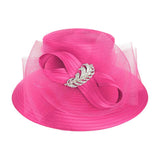 Rhinestone Embellished Feather Accented Mesh Bow Dressy Hat
