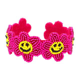 Seed Beaded Smile Flower Cuff Bracelet