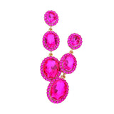 Triple Oval Glass Stone Drop Down Dangle Evening Earrings
