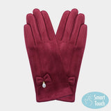 Bow Pearl Dangle Pointed Faux Suede Smart Touch Gloves