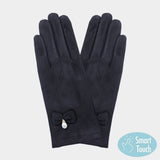 Bow Pearl Dangle Pointed Faux Suede Smart Touch Gloves