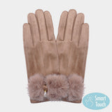 Pearl Pointed Fuzzy Bow Accented Smart Touch Gloves