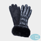 Women's Faux Fur Cuff Puffer Smart Touch Gloves