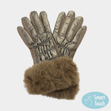 Women's Faux Fur Cuff Puffer Smart Touch Gloves
