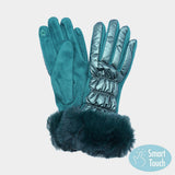 Women's Faux Fur Cuff Puffer Smart Touch Gloves