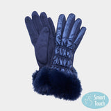 Women's Faux Fur Cuff Puffer Smart Touch Gloves