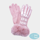 Women's Faux Fur Cuff Puffer Smart Touch Gloves