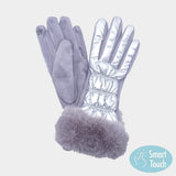 Women's Faux Fur Cuff Puffer Smart Touch Gloves