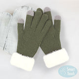Faux Fur Cuff Smart Touch Knit Gloves
