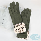 Leopard Faux Fur Cuff Smart Touch Gloves