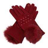Faux Fur Cuff Pom Rhinestone Embellished Smart Touch Winter Gloves