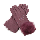 Faux Fur Cuff Pom Rhinestone Embellished Smart Touch Winter Gloves