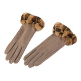Leopard Faux Fur Wrist Trim Smart Touch Winter Gloves
