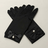 Dressy Satin Feel Pearl Charm Bow Accent Gloves