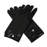 Dressy Satin Feel Pearl Charm Bow Accent Gloves