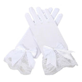 Dressy Sheer Lace Satin Bow Trim Gloves