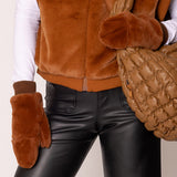 Solid Faux Fur Open Up Mitten Gloves