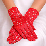 Stone Embellished Dressy Satin Wedding Gloves