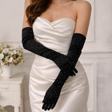 Stone Embellished Dressy Satin Long Wedding Gloves