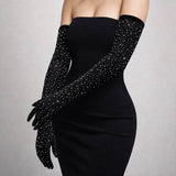 Stone Embellished Dressy Satin Opera Length Wedding Gloves