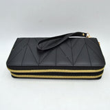 Geometric Stitched Double Zipper Wallet with Wristlet Strap