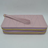 Geometric Stitched Double Zipper Wallet with Wristlet Strap