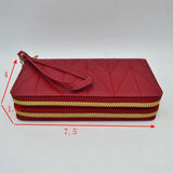Geometric Stitched Double Zipper Wallet with Wristlet Strap