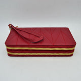 Geometric Stitched Double Zipper Wallet with Wristlet Strap
