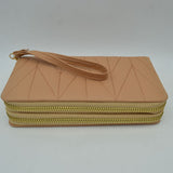 Geometric Stitched Double Zipper Wallet with Wristlet Strap